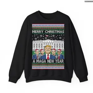 "Merry Christmas and a #MAGA New Year 2025, #Trump XMas 2024 unisex Funny #Trump Xmas cotton Sweater " Future is Bright