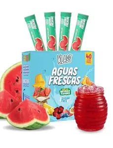 Klass Aguas Frescas, Powdered Drink Mix, 40 Singles Zero Sugar & Caffeine-Free Powder Packets, Water Drink Mix, Flavor: Watermelon - 5 Calories Per Packet & Natural Flavors