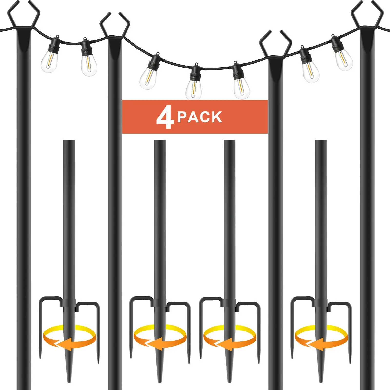 (2pack-10pack) 8FT String Light Poles 4 Pack,Light Poles for Outside Lights,Outdoor with Fence Brackets Hanging Lights,Metal Stand Deck Patio Backyard