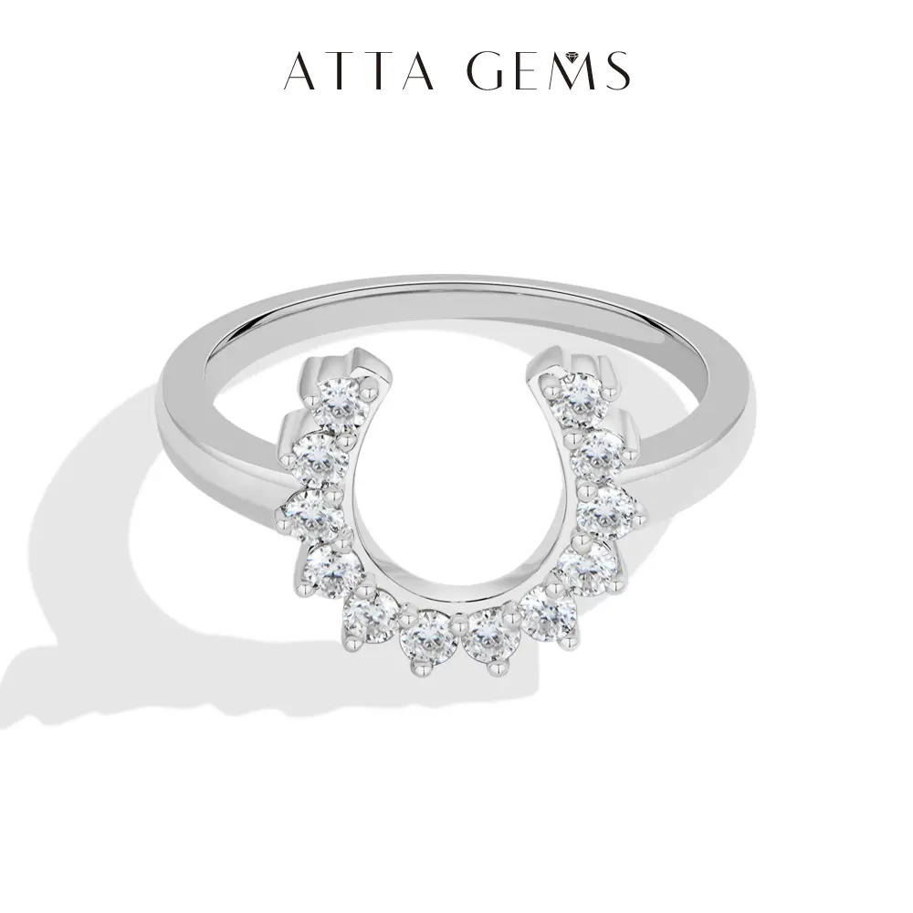 ATTAGEMS U Shape Horseshoe Ring Lab-Grown Moissanite Ring for Women 925 Sterling Silver Ring Party Anniversary Birthday Fine Jewelry Gift R362, Lab-Moissanite summerwins