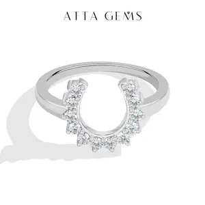 ATTAGEMS U Shape Horseshoe Ring Lab-Grown Moissanite Ring for Women 925 Sterling Silver Ring Party Anniversary Birthday Fine Jewelry Gift R362