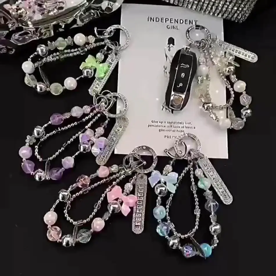 Luxury Beaded Rhinestone Butterfly Wristlet Charm - White Multi-Functional DIY Bag Accessory with Number Plate, Keychain, Butterfly Design, Thoughtful Present for Outdoor Leisure, Holiday Gifting, Gifting During Holidays, New Year Holiday