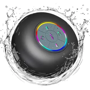 Bluetooth Shower Speaker with LED – Portable Wireless Mini Speaker with Mic & Suction Cup, IPX4 Water Resistant For Shower,Travel,Pool,River Floating,and Outdoor Fun (Black)