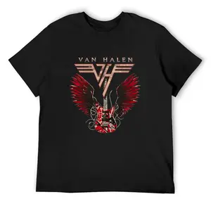 Vintage Van Halen Guitar Wings Classic Style Short-Sleeve Cotton T-Shirt - Eddie Frankenstrat Rock Band Unisex Everyday Fit Soft Knit Tee, Full Colors, Full Sizes