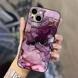Compatible with iPhone 16 15 Pro Max Plus 14 13 12 11 X XR Black Purple Marble Pattern Rugged Durable shockproof Anti-Scratch soft Silicone case