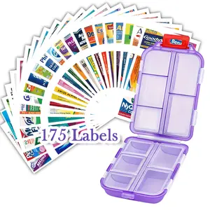1 Pack Pill Organizer with 175 Medicine Labels Travel Daily Pill Container Mini Medication Organizer Storage Pill Organizer Pill Case 7 Day Pill Organizer