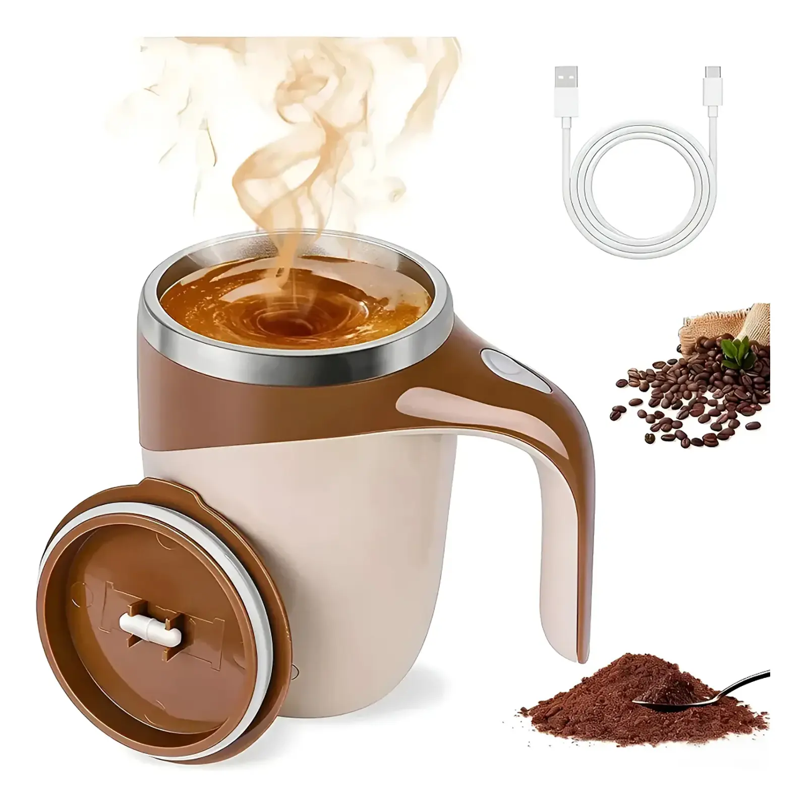 Rechargeable Self Stirring Mug - Electric Auto Mixing Stainless Steel Cup for Office/Kitchen/Travel/Home Coffee/Tea/Hot Chocolate/Milk-430 ml/14.5 oz