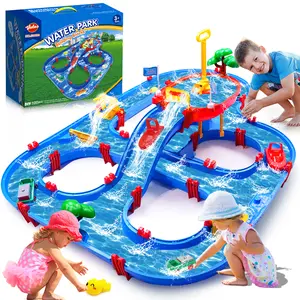 Double-Tier Kids Water Table Toys, 100PCS Water Park Playset with Pump, DIY Toddler Waterways, Summer Outdoor Toys for Backyard,Lawn,Beach,Pool, Outside Activity Funs for Boys Girls 4-8 3-5
