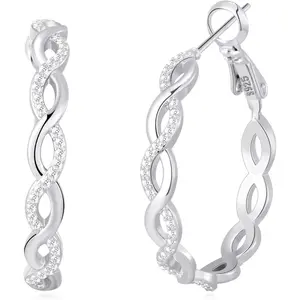 Senteria Sterling Silver Hoop Earrings for Women | Lightweight Twisted Design with CZ Stones | Hypoallergenic Everyday Luxury | 30mm Size Range