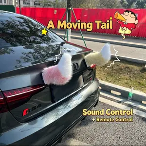 Remote Control Electric Car Tail Wagging Plush Fuzzy Ornament for Auto Trunk Bumper, Cute Moving Decoration with Adjustable Speed, USB Rechargeable Universal Fit Vehicle Exterior Accessory
