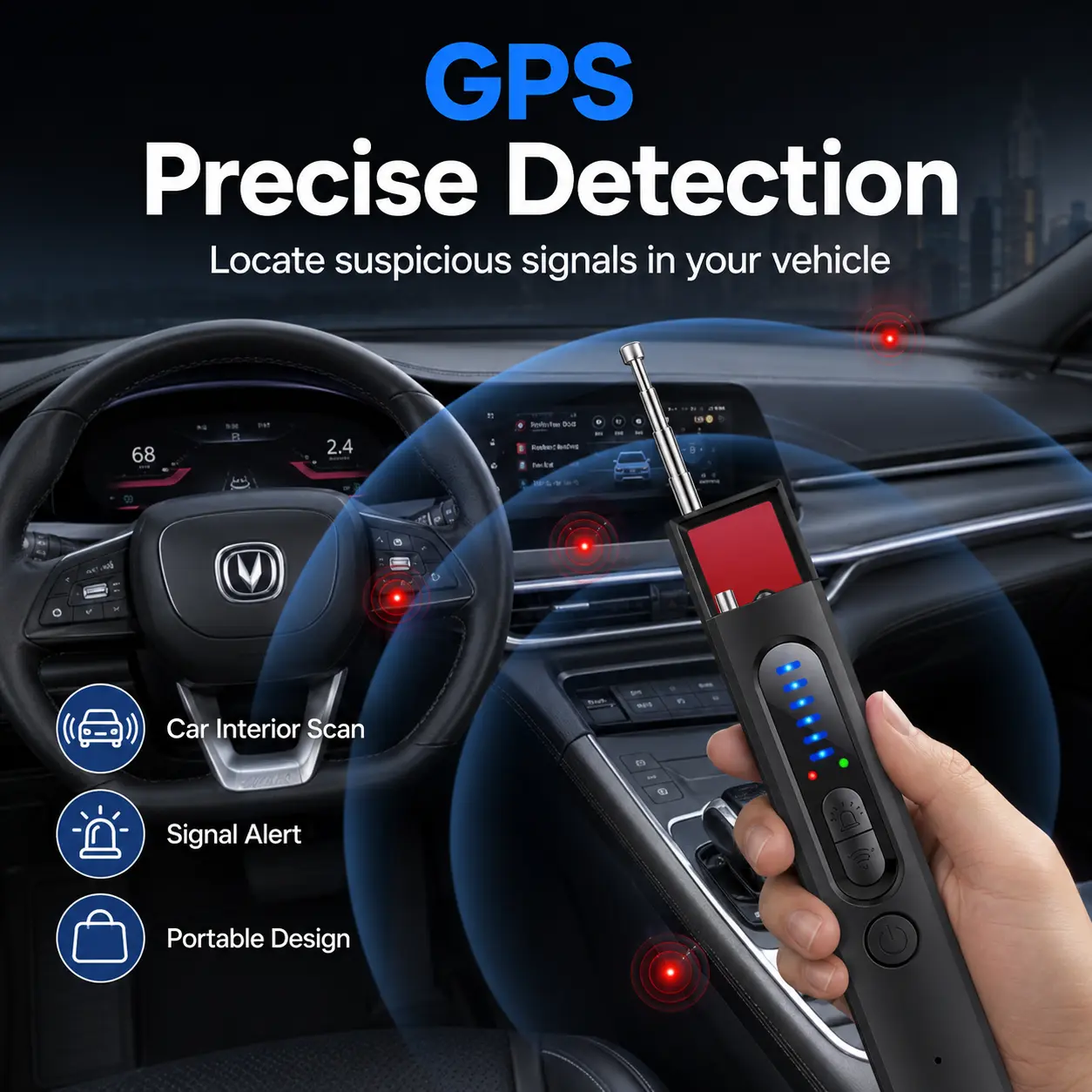 Hidden Camera Detector & GPS Tracker Scanner, Portable RF Signal Detector with 5 Sensitivity Levels for Travel, Hotel Rooms, Office, Car & Privacy Check