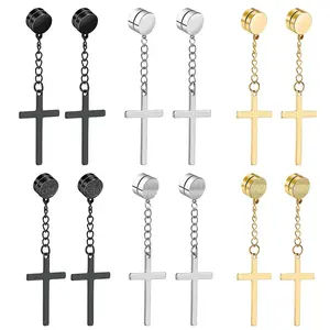 New Matte Magnetic Cross Ear Clip Long Glossy Magnet Earrings Men's Simple Earrings Without Piercings