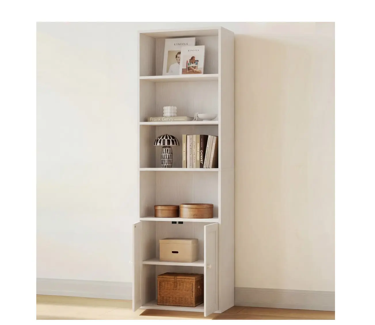 6-Tier Bookcase with Cabinet, Modern Bookshelf for Home Office, Living Room or Bedroom, Easy Assembly & Stable Structure, White