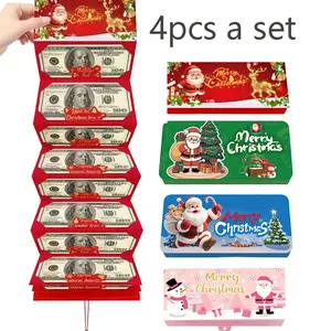4PCS Christmas Cash Gift Envelope 10 Slots with Cartoon Greeting Card-Surprise Money Clip Wallet & Unique Cash Box, Fun Holiday Xmas Gift for Men, Women & Any Recipient