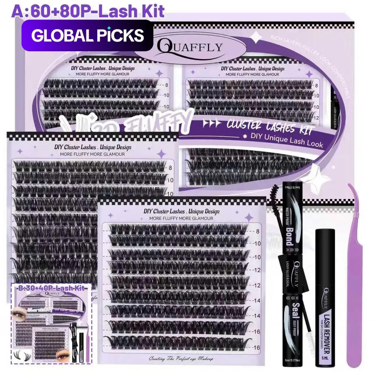 Mixed Length Individual False Eyelashes Kit with Tweezers, Glue & Glue Remover, 360pcs/set Natural Look Eyelashes, Longer Looking Eyelashes, Eyelashes Extensions, Cluster Lashes, Cosmetic False Lashes, Eye Makeup Products