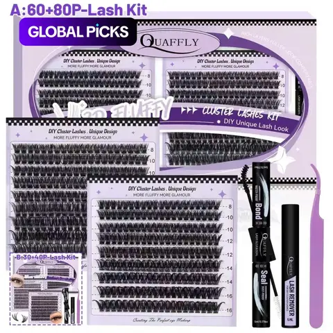 DIY Lash Extension Kit, 360pcs D Curl Individual Lashes, Natural Lash Glue, 8-16mm Mixed Lengths, Home Use Lash Extensions