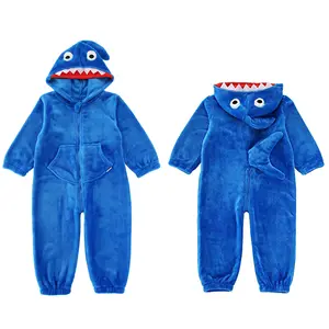 Boys' Girls' Shark Costume Flannel Jumpsuits Soft Animal One Piece for Kids Holiday Birthday Halloween Costume Boys Kids Deer Shark Onesie