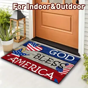 1PC God Bless America style door mat, practical greeting carpet, indoor and outdoor entrance door mat, small bedside carpet and bathroom mat, suitable for decoration of front doors, patios, garages, gardens, and backyards, gold diamond velvet carpet