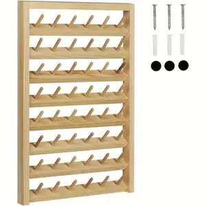 48 - Spool Wall - Mounted Sewing Thread Storage Rack - Beige, Space - Saving Design, with Hanging Hooks, Suitable for Quilting, Embroidery and Jewelry Storage - Includes Screws and Rubber Washers