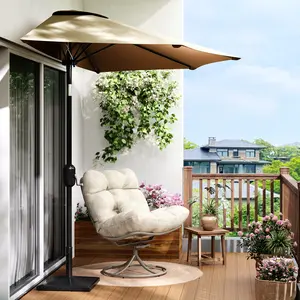 Durable Half Patio Umbrella – 9FT Outdoor Table Shade with Smooth Crank Lift, Space-Saving Canopy for Balcony, Backyard, Deck, Garden, Pool – Tan