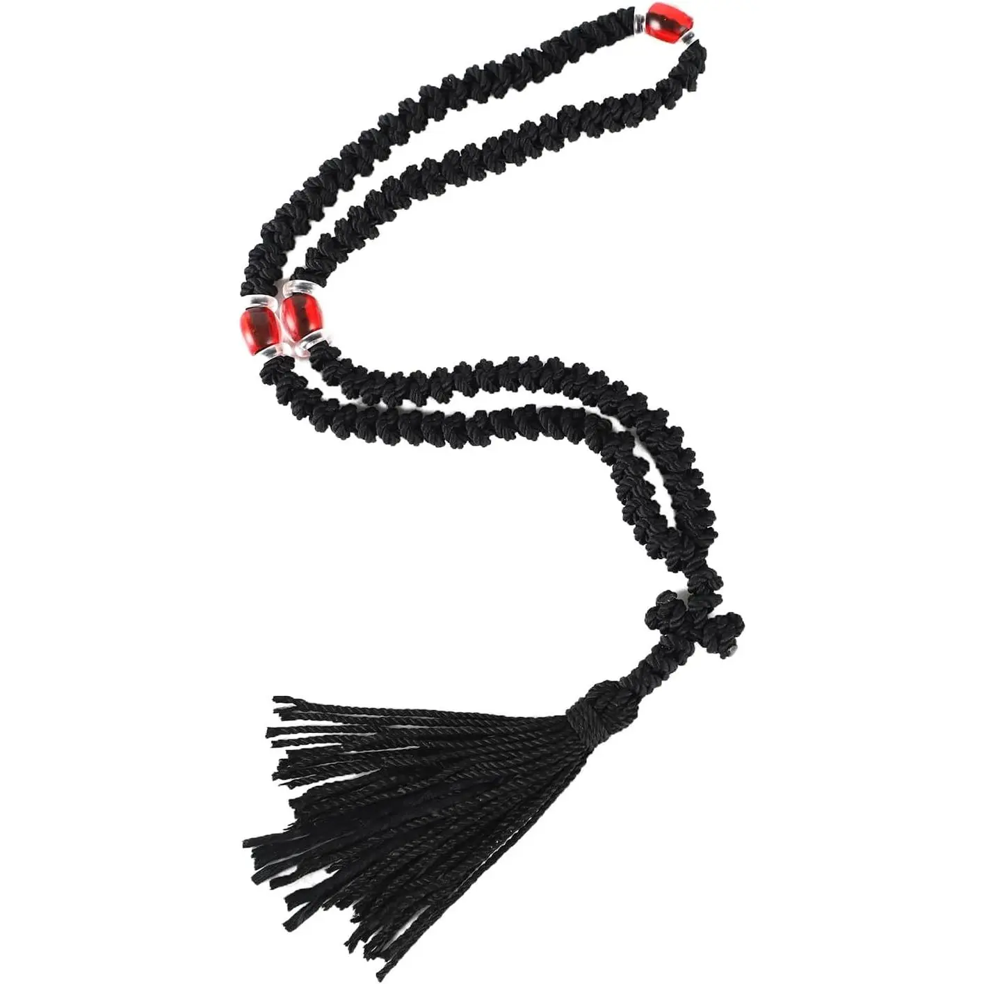 Handmade Orthodox 100 Knot Prayer Rope with Red Bead, Christian Greek Komboskoini Chotki Prayer Beads, Greek Orthodox Cross Christian Car Accessories, Protestant Rosary Blessed Decor Gift