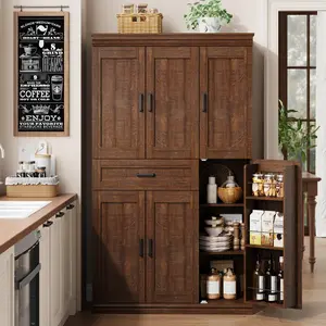 Modern Freestanding Kitchen Pantry Cabinet – 70" Tall Hutch with Doors, Shelves & Large Drawer – Space-Saving Buffet Organizer for Dining Room, Living Room, or Kitchenette