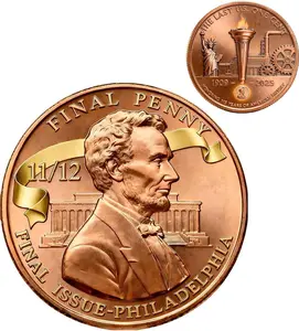 Lincoln Final Penny Collectible Coin, Historic "Last Year of The Cent" Commemorative Keepsake, Copper & Gold-Tone Souvenir Coin for History Buffs & Coin Collectors Diy Toy