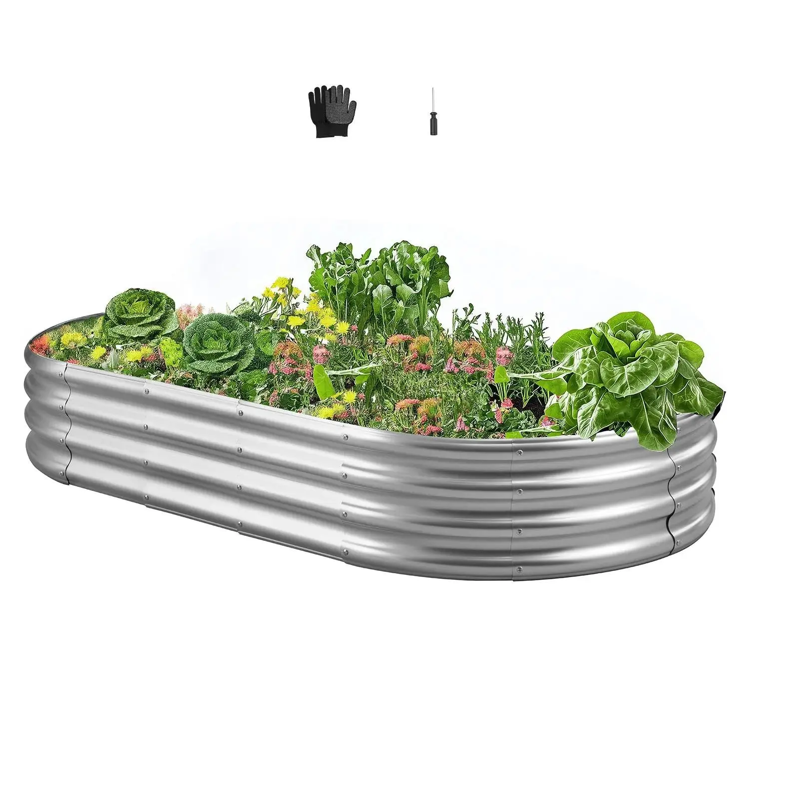 【summerfinds】VEVOR Metal Raised Garden Bed, Outdoor Galvanized Planter Garden Box, Open Bottom Design, Large Planter Raised Bed for Growing Vegetables, Flowers, Herbs, Succulents, Galvanized Color, Heavy Duty Planter