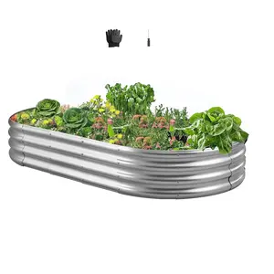 【fathersdaygift】VEVOR Metal Raised Garden Bed, Outdoor Galvanized Planter Garden Box, Open Bottom Design, Large Planter Raised Bed for Growing Vegetables, Flowers, Herbs, Succulents, Galvanized Color, Heavy Duty Planter