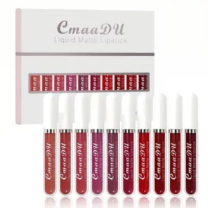 10 Pieces Velvet Matte Lip Set - Waterproof & Long-Lasting Liquid Lip Glaze - Professional Non-Stick Cup Lipgloss Collection for Women