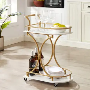 2-Tier Bar Cart, Mobile Bar Serving Cart, Industrial Style Wine Cart for Kitchen, Beverage Cart with Wine Rack and Glass Holder, Rolling Drink Trolley for Living Room On-Site