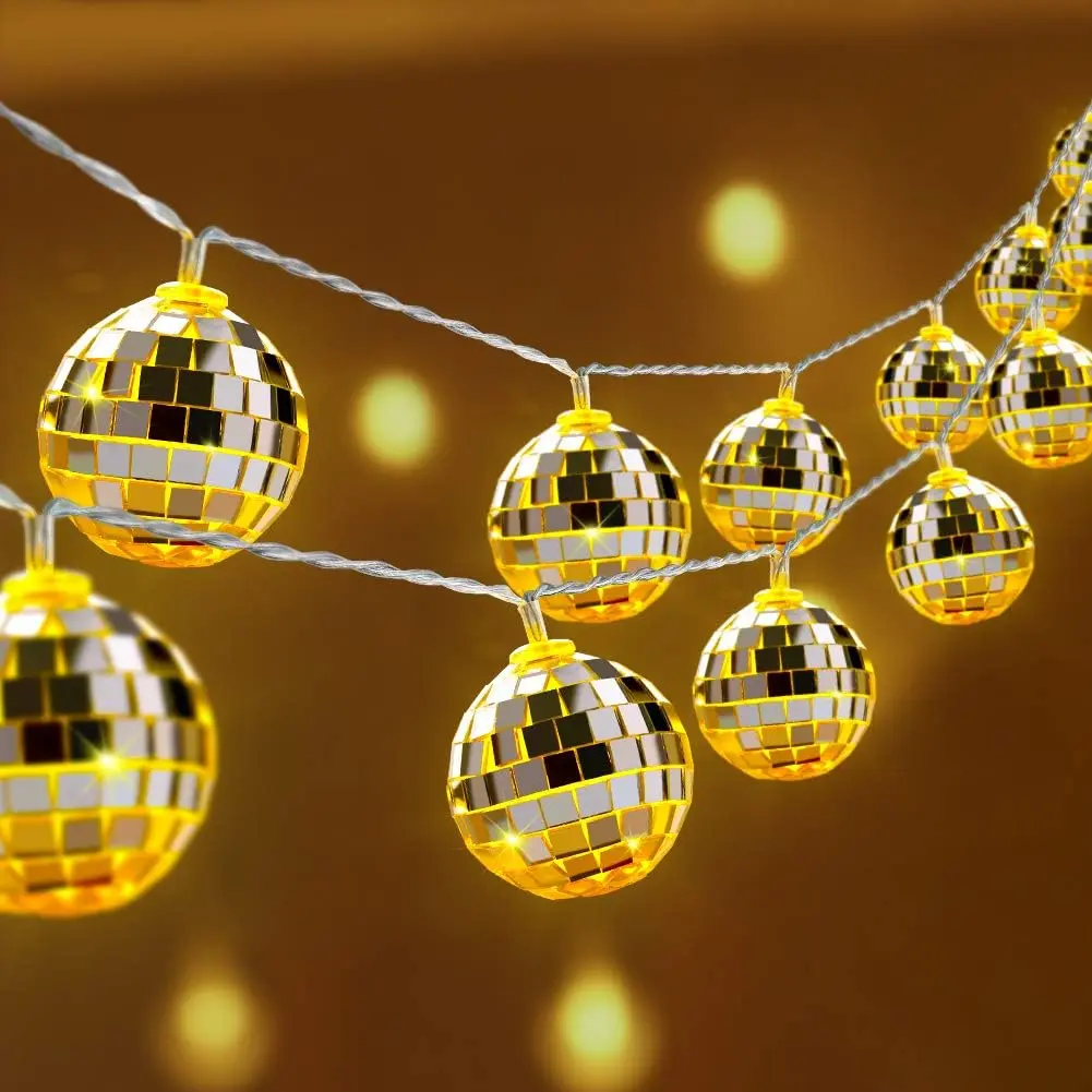10LED/20 LED Disco Ball Mirror LED Party String Light Christmas Lanterns, Decorative Lights, for Holiday Wall Window Tree Decorations Indoor Outdoor Patio Yard Garden Kids Bedroom Lighting Decoration Led Lights Party Decoration Supplies
