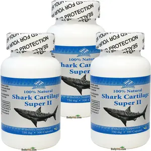 3 x 100% Natural Shark Cartilage 750 mg 100 Caps Total 300 caps