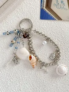 Bohemian Shell Pearl Bag Charm, Handmade Dolphin Starfish Keychain, Beach Vacation Accessory, All Seasons Boho Style Jewelry