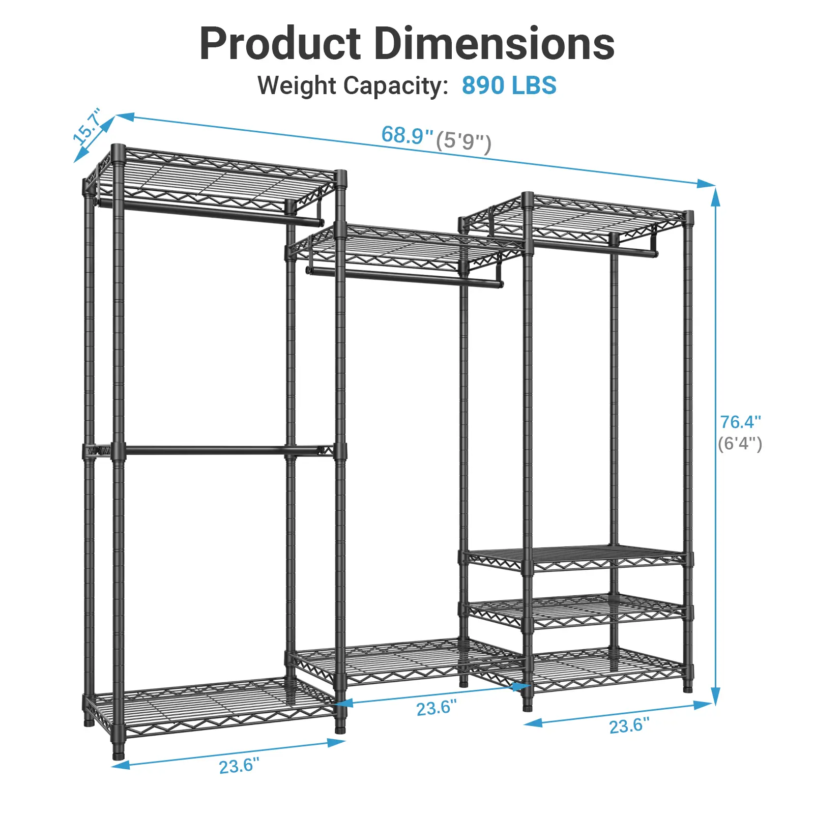 VIPEK V5 Series Closet Rack Wardrobe, Heavy Duty Freestanding Clothes Rack with 4 Rods & 8 Adjustable Shelves, Max Load 890LBS for Bedroom Storage VIPEK V5 Series Closet Rack Wardrobe, Heavy Duty Freestanding Clothes Rack with 4 Rods & 8 Adjustable Shelves, Max Load 890LBS for Bedroom Storage