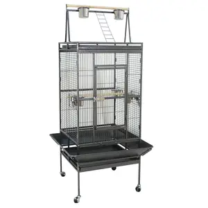 Segawe 68-inch 2in1 Large Iron Bird Cage Play Top W/Rolling Stand & Stainless Steel Bowls for Small Medium Parrot Cockatiel Lovebird Black