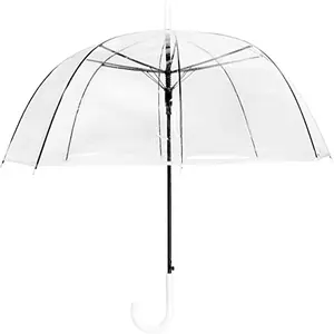 Wedding Umbrella Automatic Open Rounded Clear Umbrella Windproof Bubble Umbrella J Handle Large Canopy Stick Umbrella for Bride Groom Photography Rain Ceremony Pvc Dome Transparent Umbrella Lightweight Plastic Cherry