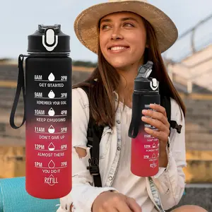 750ml Sports Water Bottle, 1 Count Outdoor Water Bottle with Straw & Time Marker, Leak-proof Water Bottle for Outdoor Sports