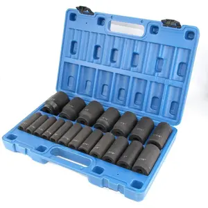 19 count 1/2" Impact Socket Set, 6-Point Deep Socket, Cr-V Steel, 3/8 inch - 1-1/2 inch