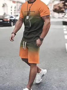 Travel Essential 3D Print Quick-Dry Set, Polyester Fast-Drying, Lightweight, Slim-Fitting, Short Sleeve, All Seasons, Outdoor Camping