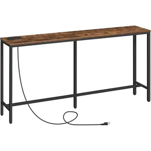 CTHR16E01Z Industrial Sofa Table with Power Outlet & USB Ports 63" Narrow Entryway Table for Living Room Bedroom Hallway Storage Solution