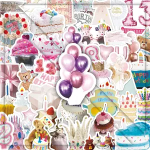 50 PCS Birthday Celebration Stickers - Cute Cartoon Party Decals for Phone Cases & DIY Crafts - Festive Fun Decoration