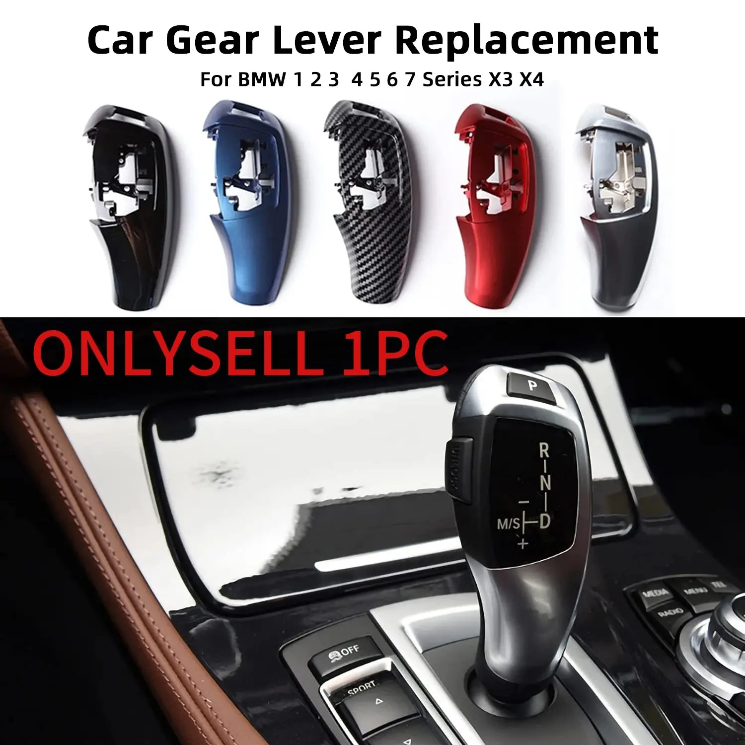 For BMW Standard model 3 4 5 6Series F20 F22 F30 F35 F32 F36 F10 F18 F07 F06 F01 F02 X3 X4 F25 F26  Lever Gear knob  Gear Stick Automotive Gear Shift Lever Knob Cover，Left-hand steering Replacement Interior Interchangeable knob Shift Knobs