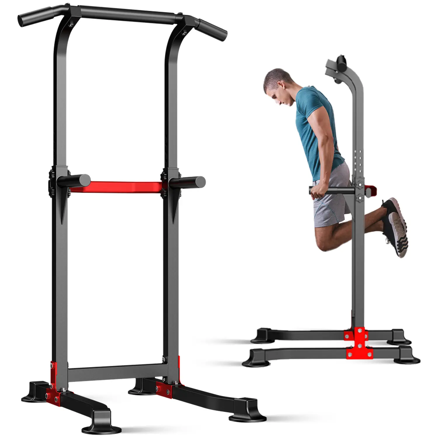 Power Tower Dip Station Pull Up Bar Adjustable 330lbs Multi-Level 10 Levels for Home Fitness Use Whole Body Workout Exercise Equipment, For Christmas Gifts