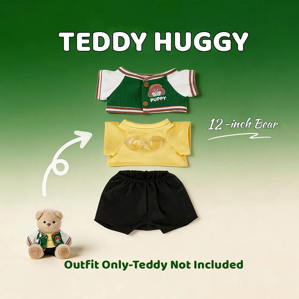 TEDDY HUGGY Cute Teddy Bear Series - Green Baseball Jacket Paired with a Cute Teddy Bear - 12 Inches Tall - Soft Plush Toy with Movable Joints - The Perfect Gift for Any Age.