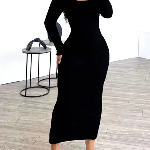 Women's U-Neck Ribbed Long Sleeve Dress, New Spring Tie-Dye Print Long Dress, Fashionable Sexy Elegant Casual Bodycon Dress for Autumn and Winter Fit Womenswear