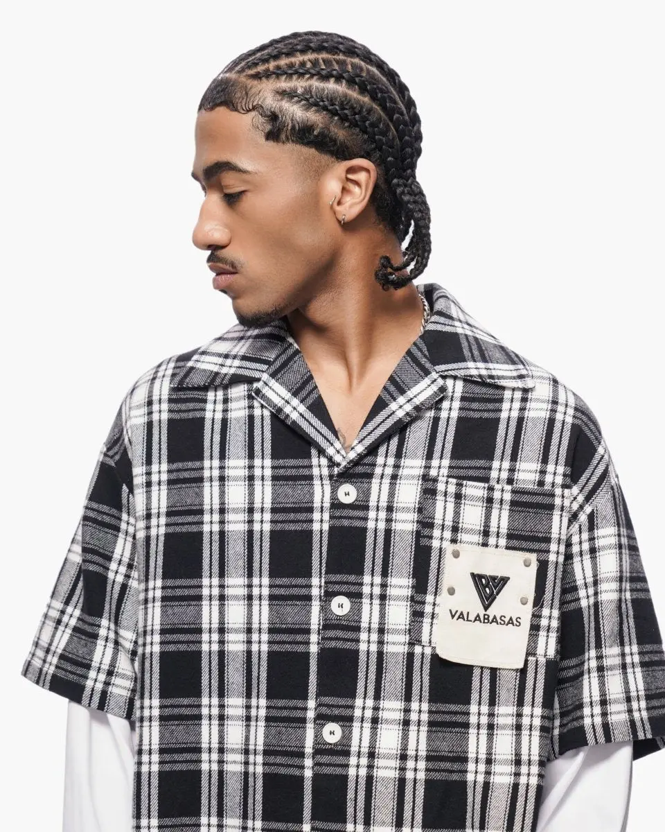 Men's Double Layered Flannel Shirt, Aesthetic Streetwear Checked Button-Down with Ripped Hem for Denim and Sneakers Looks