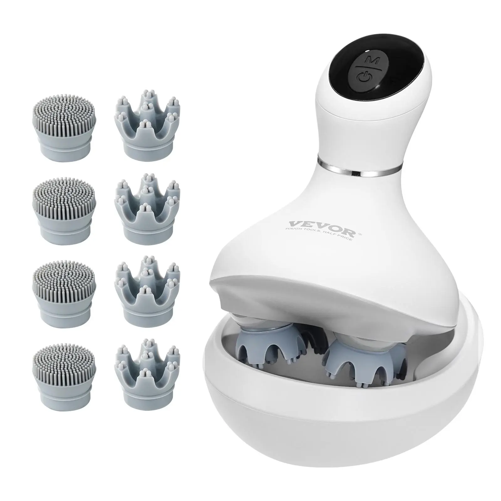 【Summerfinds】VEVOR Electric Scalp Massager with 8 Heads, Rechargeable Lithium-Ion Device with USB Port, IPX7 Water Resistant Portable Kneading Scratcher for Stress Relief, Deep Clean, Gift for Mom, Facial, 6-Mode Settings