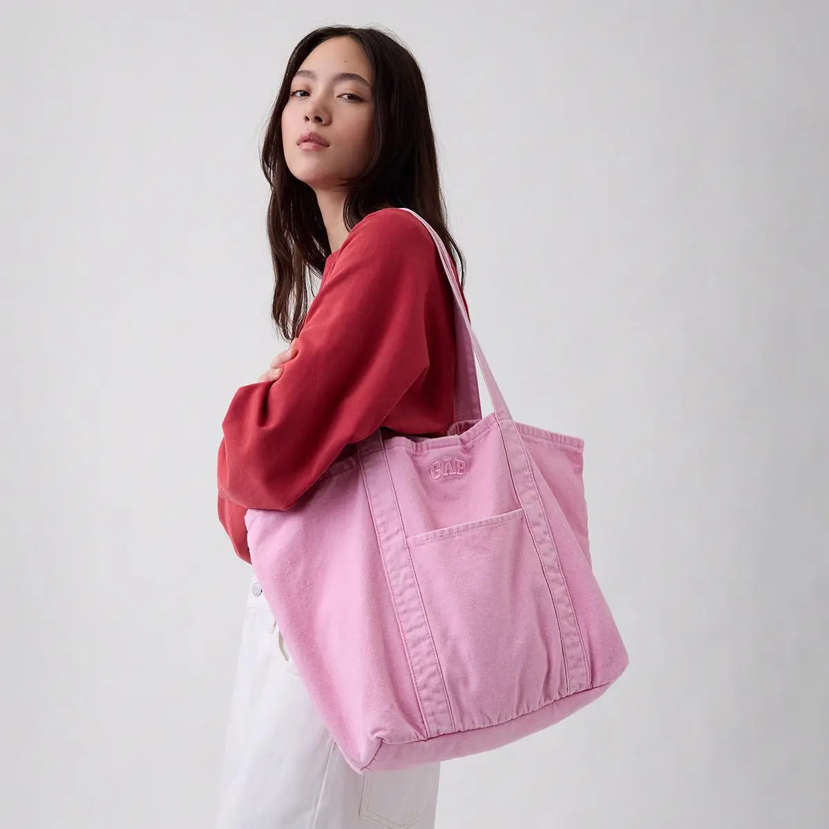 Women's GAP Vintage Logo Tote Bag - Unisex Large Canvas Shoulder Bag, Casual Streetwear, Everyday Carry