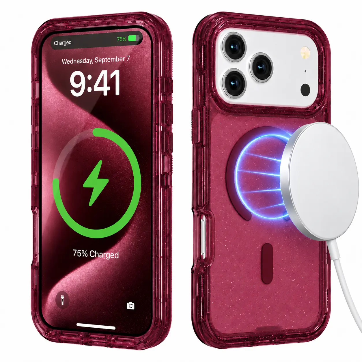 Bling Glitter Magnetic Translucent Case for iPhone 18 Pro Max 17 Pro 16 15 14 Case Compatible with Magsafe 3 In 1 Military Grade Drop Protection Anti-Scratch Shockproof Protective Phone Case Cover